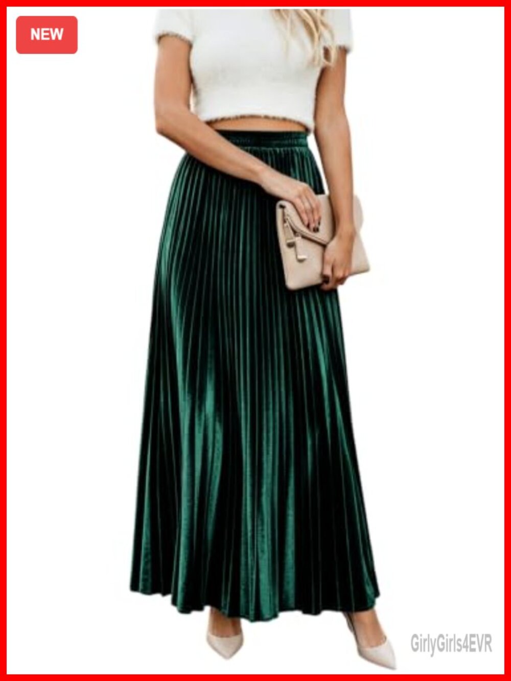 Metallic Velvet High Waist A-Line Pleated Maxi Skirt with Pockets